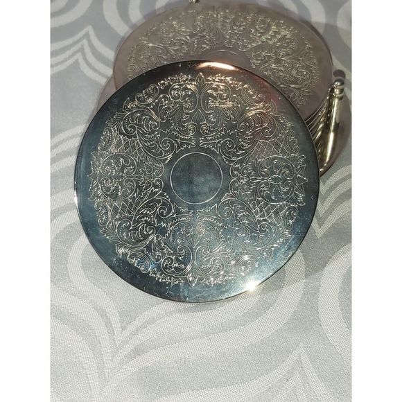 Vintage Beautiful Silver Plated Set-Of-Six Drinking Glass Coasters With Stand - Picture 5 of 7
